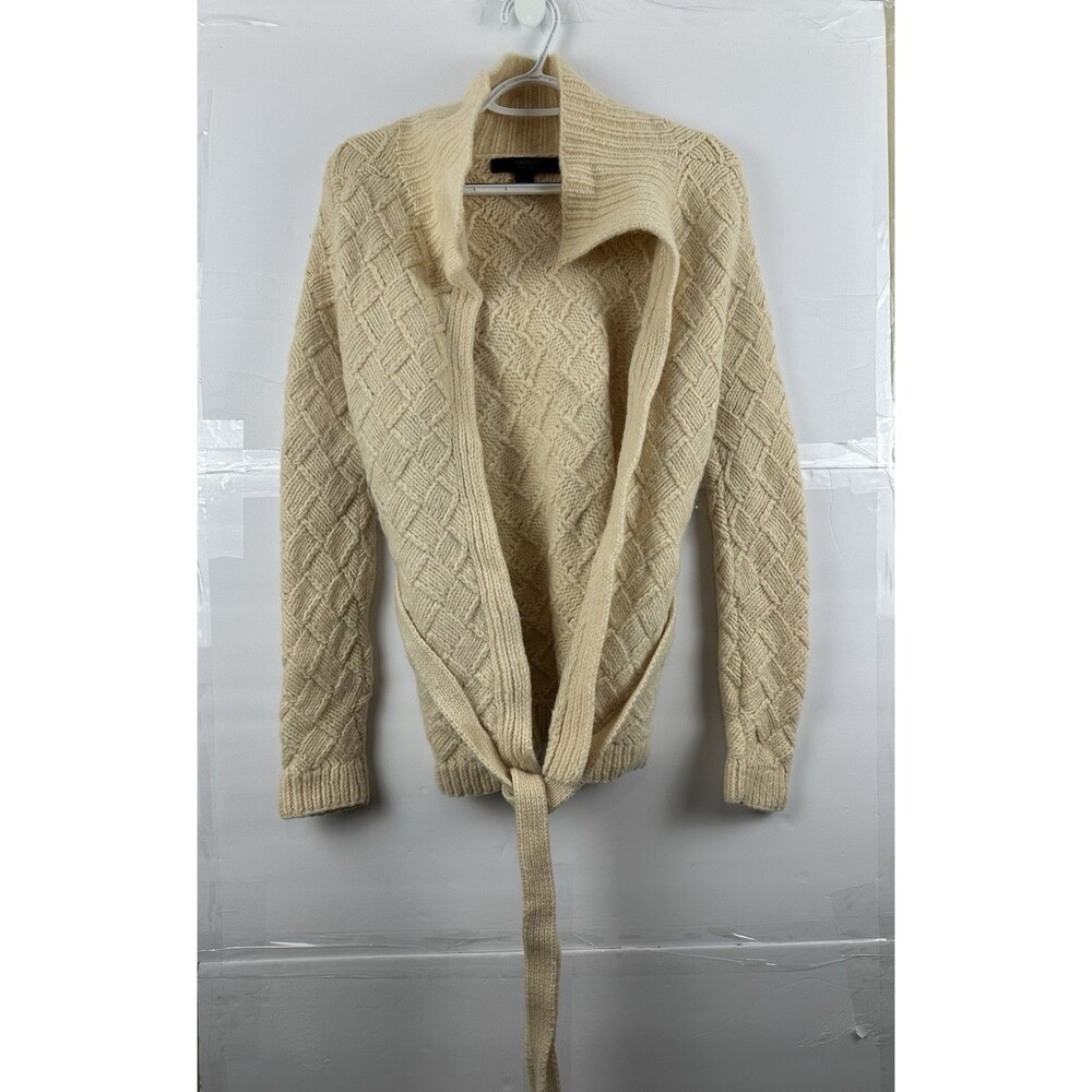 Express Women's Medium Cream Basketweave Cardigan Belted Sweater Open Front
